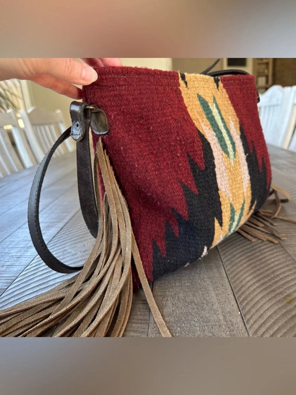 MZ Made Fringe - Wool Brisas Pattern Handwoven Crossbody Bag Purse